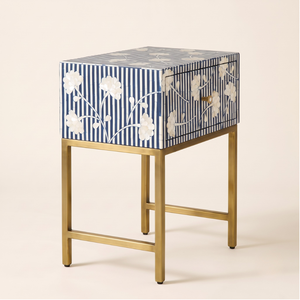 Mesa Auxiliar de Lujo India con Paneles de Madera y Incrustaciones de Hueso, Diseño Floral Moderno con Rayas, Muebles de Dormitorio de Alta Calidad para Exportación - Product Image 4