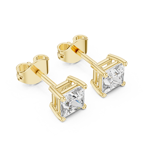 Princess Cut Diamond Stud Earrings in Solid Gold or Sterling Silver Elegant Collet Setting Square Gemstone Jewelry for Women - Product Image 4