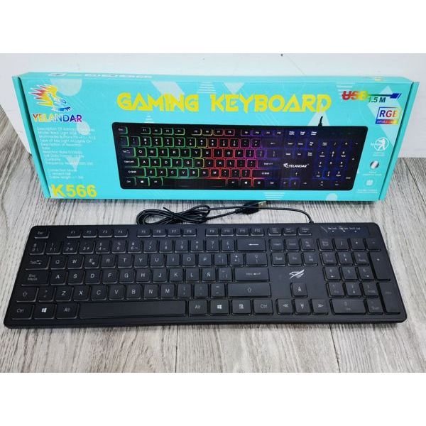 Gaming Keyboard K566 USB Type Wired RGB Backlit Full Size 104-Key Membrane Plug Play Multimedia Keys Anti-Ghosting for PC Laptop