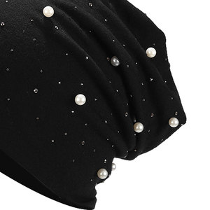 Bonnet en tricot tendance orné de pierres brillantes, bonnet d'hiver confortable en tricot avec accent en strass glamour - Product Image 4