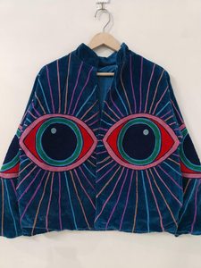 Handmade Velvet Embroidered Suzani Jacket Bohemian Ethnic Winter Statement <b>Coat</b> with Floral Pattern Stand Collar - Product Image 4