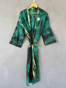 Kimono largo de algodón con cuello en V y efecto tie-dye, Kimono bohemio de algodón hecho a mano para mujer, Duster colorido con efecto tie-dye, Prenda ligera para resort, B - Product Image 1