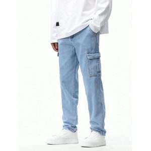 Jean Cargo Homme en Denim Bleu Glacé Style Rétro Funky Multipoches Hiver Délavé Tendance Taille 28-42 Très Respirant - Product Image 2