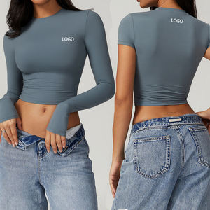 Camiseta Corta Personalizada para Mujer, Ligera, de Algodón, Ropa de Moda, Suministro de Fábrica al por Mayor - Product Image 3