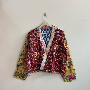 Indian Handmade Embroidered Phulkari Ethnic <b>Jacket</b> For Women <b>Short</b> Open One Size <b>Jacket</b> - Product Image 1