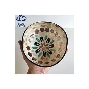 HIGH QUALITY Handcrafted <b>Ceramic</b> <b>Bowl</b> with Mosaic Iridescent Pearl Inlay | Eco-Friendly Durable Lightweight Camping Decor Set - Product Image 1