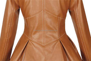 Marron Peplum Style cuir femmes vestes fermeture à glissière revers col à manches longues taille haute tunique manteau élégant Slim Fit Design - Product Image 6