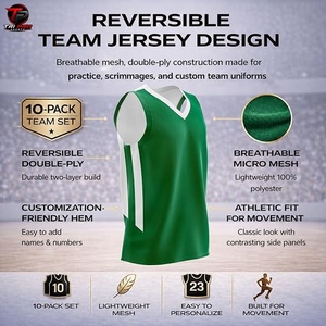 Camiseta de Baloncesto Reversible de Malla, Uniforme de Equipo de Secado Rápido, Cuello en V, Sin Mangas, para Adultos - Product Image 5