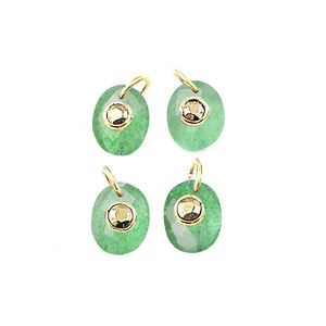 Colgante de Ónix Verde Ovalado de 10x8mm con Doble Piedra, Plata de Ley Bañada en Oro, con Anilla de Salto, Amuleto de Ónix Verde, Joyería Curativa - Product Image 3