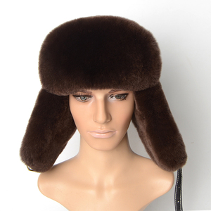 Gorro de piloto unisex de alta calidad estilo ruso, de piel de conejo auténtica, cálido para invierno, con orejeras, tejido a mano, ajustable. - Product Image 4