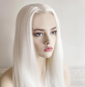 Pelucas sintéticas personalizadas de encaje frontal, blancas puras, largas y lisas, densidad 180, sin pegamento, con línea de cabello pre-arrancada, para proveedores. - Product Image 6