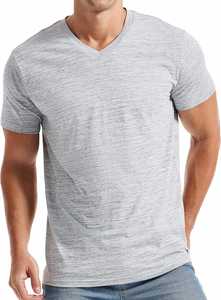 T-shirt pour homme gris clair à col en V, 100% coton, décontracté, manches courtes, respirant, séchage rapide, été, gym, usage quotidien, doux et confortable - Product Image 2