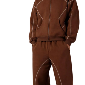 Men Fleece <b>Full</b> <b>Zip</b> <b>Hoodie</b> Tracksuit Set Cuffed Jogger Trousers Relaxed Fit Casual Winter Two Piece Lounge Outfit - Product Image 6