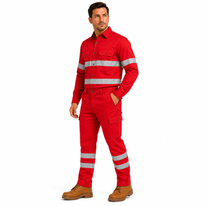 High Quality Men Reflective Safety Wear Button <b>Down</b> Shirt Cargo <b>Trousers</b> Uniform Set High Visibility Strip Workwear Uniform - Product Image 5
