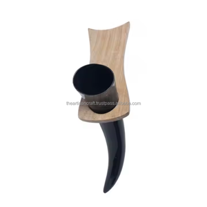 <b>Drinking</b> <b>Horn</b> with Wooden Stand for Viking Style Celebrations Historical Display and Traditional Beverage Use by Artisan Craft - Product Image 5