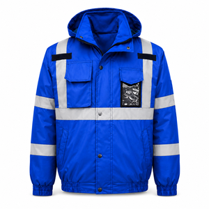 OEM Worker Safety Jacket Reflective <b>Tape</b> Hood Chest Cargo Pockets <b>Clear</b> ID Holder Elastic Cuffs Durable Workwear Uniform - Product Image 2