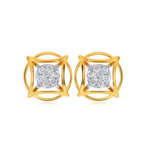 Pendientes de Diamantes Geometric Diva, Corte Princesa, en Oro Amarillo, Diseño Clásico para Mujer, Uso Diario - Product Image 1
