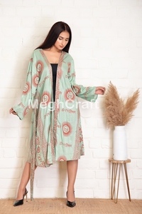 Kimono Moderno con Estampado de Óm, Cómodo, de Rayón, Cuello en V, Manga Larga, Vestido para Mujer, para la Playa y Uso Casual - Product Image 3
