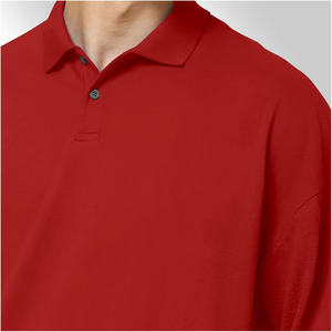Men's <b>Oversized</b> <b>Red</b> Cotton Pique Polo <b>Shirt</b> Short Sleeve Solid Color Casual Fit Regular Length Knitted Fabric - Product Image 5