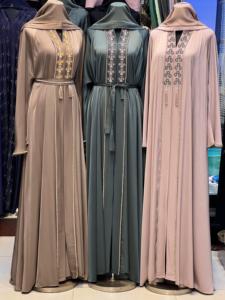 2026 New V Neck Long Sleeve Floor Length Modest Polyester Handmade <b>Flared</b> Hem Abaya Beaded Detail Women's Traditional Muslim - Product Image 3