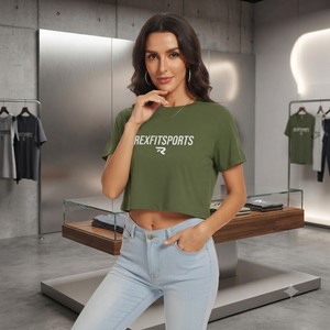 REXFITSPORTS 2026 Custom <b>Women</b>’s Crop <b>Top</b> T-Shirt Short Sleeve Cotton Crew Neck Casual Gym Tee Private Label Manufacturer - Product Image 2