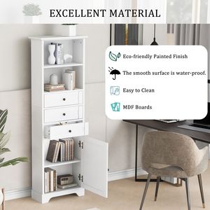 Armadio Alto in MDF Bianco con 3 Cassetti Regolabili per Bagno, Studio e Ufficio - Product Image 4