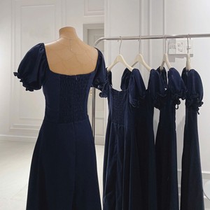 Robe longue évasée style coréen OEM en tissu uni, épaules dénudées, avec manches bouffantes pour femme, collection Printemps-Été - Product Image 3