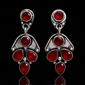 Verified Manufacturer Oxidized <b>Silver</b>-Plated Red Stone Bohemia Bezel Setting <b>Earrings</b> for Women - Product Image 6
