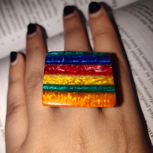 Wholesale Customized Best Quality Handcrafted High Polished Beautiful Colorful Fashion Resin Ring for Women Handmade in India