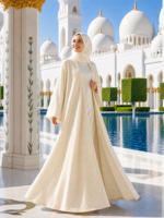 Abaya en maille ajourée blanc ivoire personnalisée ODM, style mariée, superposée, tenue modeste, vente en gros EAU, OEM