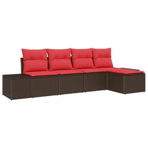 Juego de sofás de jardín de ratán sintético marrón de 5 piezas con cojines - Product Image 2