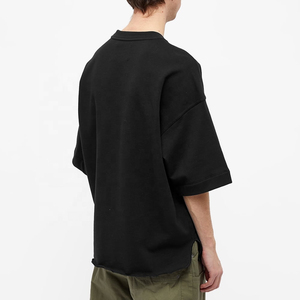 T-shirt en coton noir surdimensionné pour homme, col rond, manches courtes, couleur unie minimaliste, respirant, tricoté, coupe régulière, longueur normale - Product Image 3