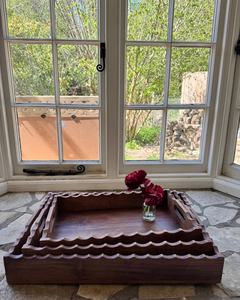 Ensemble de plateaux de service en bois de luxe avec bords festonnés, en bois d'acacia massif, plateau de petit-déjeuner, organisateur décoratif pour table basse - Product Image 5