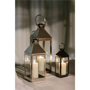 Lanterne en métal et verre à finition antique, décorative pour l'intérieur et l'extérieur, porte-bougie suspendu, style farmhouse, lampe de table - Product Image 5