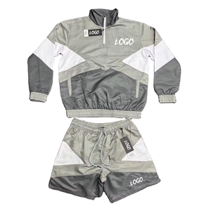 Unisex Hooded Solid Tracksuit Set Breathable Lightweight Quick Dry Cotton Sporty <b>Half</b>-<b>Zip</b> <b>Jacket</b> Drawstring Shorts Regular Fit - Product Image 1
