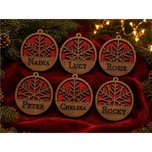 Ornements de Noël en bois découpés au laser en gros, pendentifs flocons de neige rustiques, décorations pour sapin de Noël, fournitures de fête de fin d'année - Product Image 6