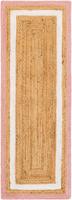 Tapis de couloir fait main en jute naturel rose et blanc avec bordure, pour cuisine, couloir, entrée, décoration intérieure