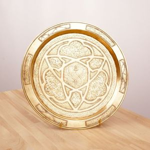 Plateau de service rond en métal plaqué or de qualité supérieure, vaisselle de mariage, centre de table d'hôtel, assiette de présentation, décoration pour la maison et l'hôtel - Product Image 2