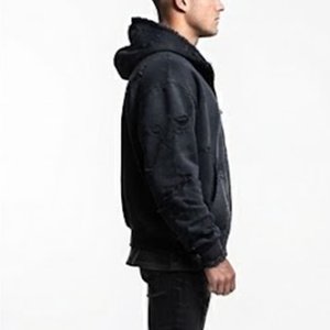 Nueva Sudadera con Capucha Negra para Hombre, con Cierre, Diseño Desgastado con Estampado de Tortuga, Corte Regular, Felpa Francesa de Algodón, Ropa Casual de Otoño - Product Image 3