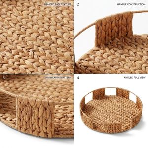 Plateaux de service décoratifs en jacinthe d'eau naturelle, style vintage, pour table basse ou comptoir de cuisine - Product Image 4