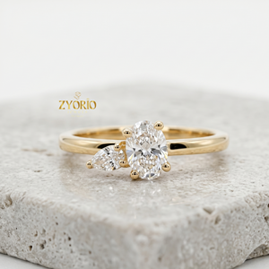 Oval Cut Engagement <b>Ring</b> <b>925</b> <b>Silver</b> Diamond <b>Ring</b> with Pear Side Stone Minimalist Promise <b>Ring</b> for Women - Product Image 3