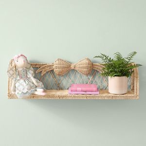 Cute <b>Bow</b> Rattan Wall Hanging Shelf Kids Room Mesh Floating Basket Toys Books Organizer Display <b>Holder</b> Home Decor Wholesale - Product Image 1