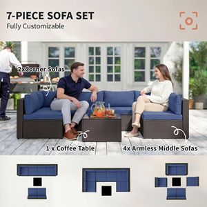 Set di Mobili da Giardino in Rattan PE a 7 Pezzi con Tavolino in Vetro, Set Conversazione per Esterni Resistente alle Intemperie - Product Image 5