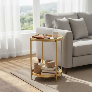 Gold <b>Round</b> <b>Side</b> <b>Table</b>, <b>Small</b> <b>Side</b> <b>Table</b> with 2 Removable Levels, <b>Small</b> <b>Table</b> for Living Room, Metal <b>Table</b> Outdoor for Balcony - Product Image 6