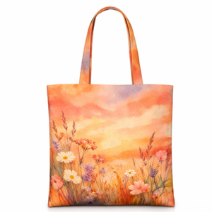 Bolsa de compras de lona de algodón con estampado floral de atardecer, diseño personalizado, tamaño personalizado, ecológica, promocional. - Product Image 3