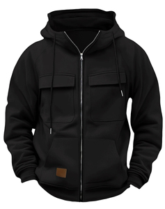 Men's <b>Black</b> <b>Zip</b>-<b>Up</b> <b>Hoodie</b> With Front Pockets Fleece Material Casual Style Regular Fit Autumn Wear - Product Image 1