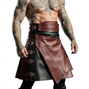 2026 High Quality Handmade Brown <b>Black</b> Leather Utility Kilt for Men OEM ODM - Product Image 1