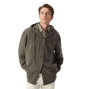 <b>Men</b> Olive Green Hooded <b>Shirt</b> Jacket Button Up Long Sleeve Oversized Casual <b>Utility</b> Shacket with Pockets Streetwear Custom - Product Image 5