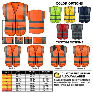 Gilet de travail unisexe haute visibilité bleu en polyester réfléchissant avec plusieurs poches, gilet de sécurité - Product Image 4