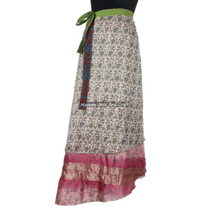 Indian Latest Design Print <b>Wrap</b> Around Maxi Skirt Reversible Sari Recycle Silk <b>Beach</b> Party Wear <b>Wrap</b> Around Skirt - Product Image 1